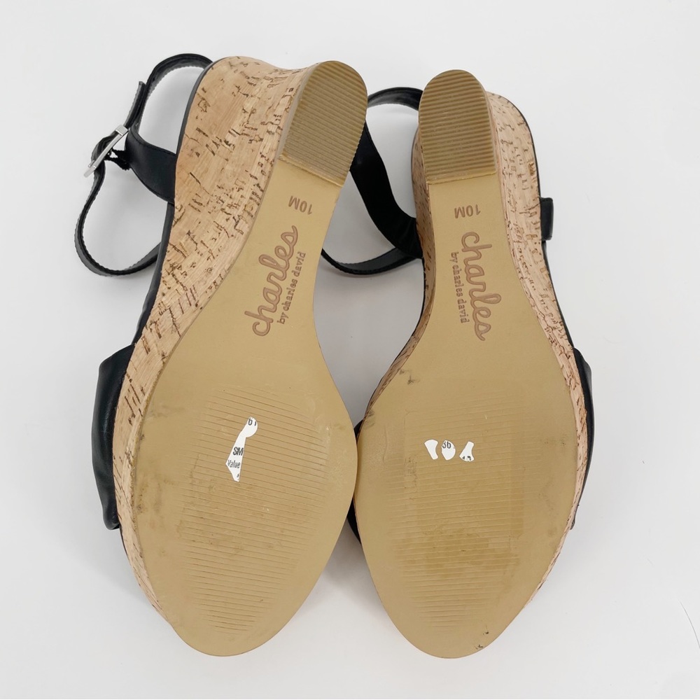 Charles David Lolly Bow Cork Wedge Heel Vegan Leather - Picture 4 of 5
